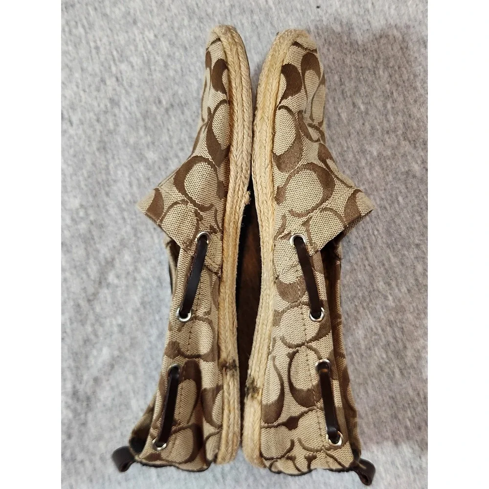 Coach Mellow Espadrille Flats Women 6.5M Brown Signature C Monogram A1173